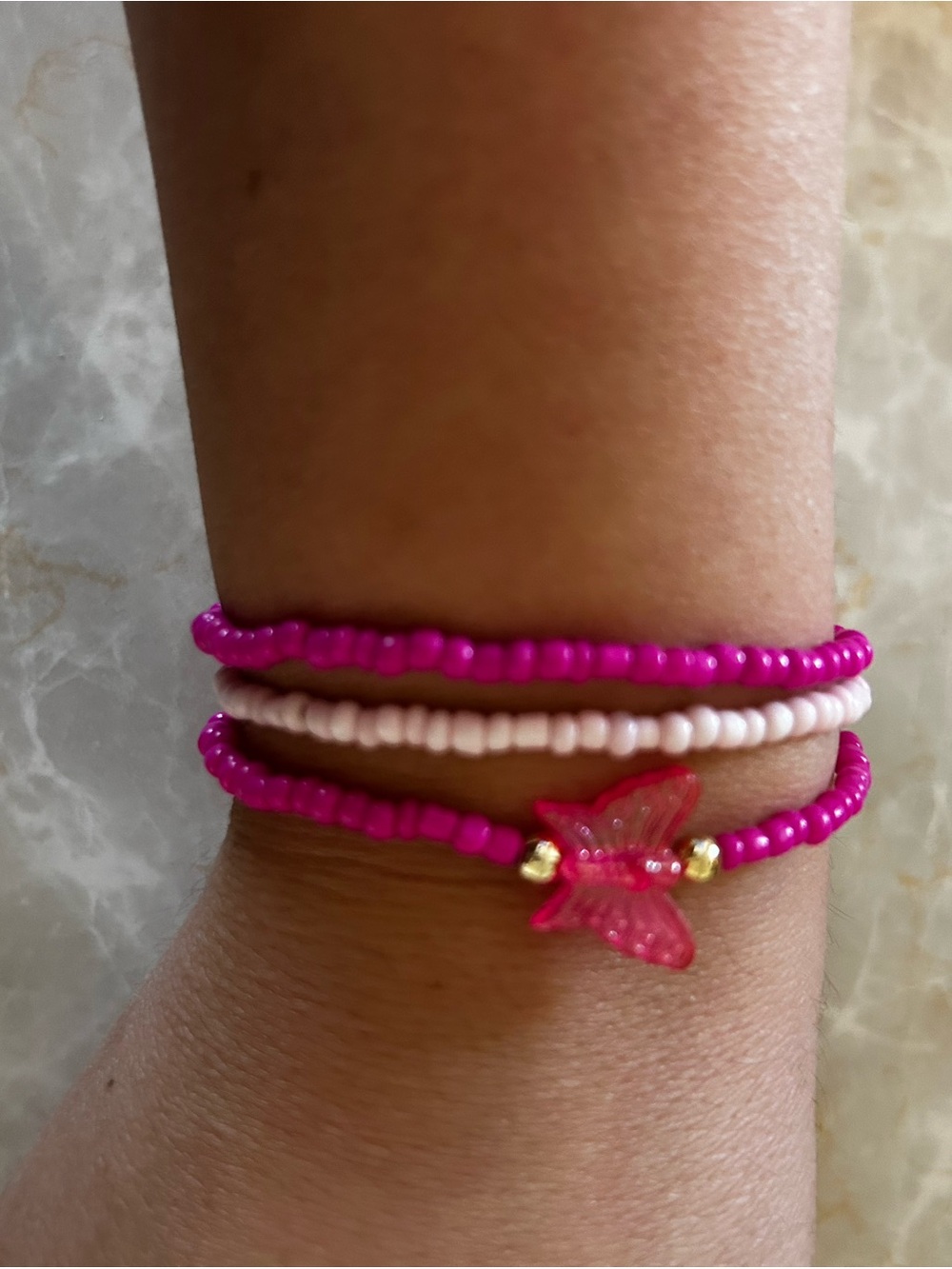 Pink Beaded Butterfly Wrap Bracelet